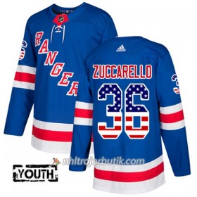 Barn Ishockey New York Rangers Tröja Mats Zuccarello 36 Adidas 2017-2018 Blå USA Flag Fashion Authentic